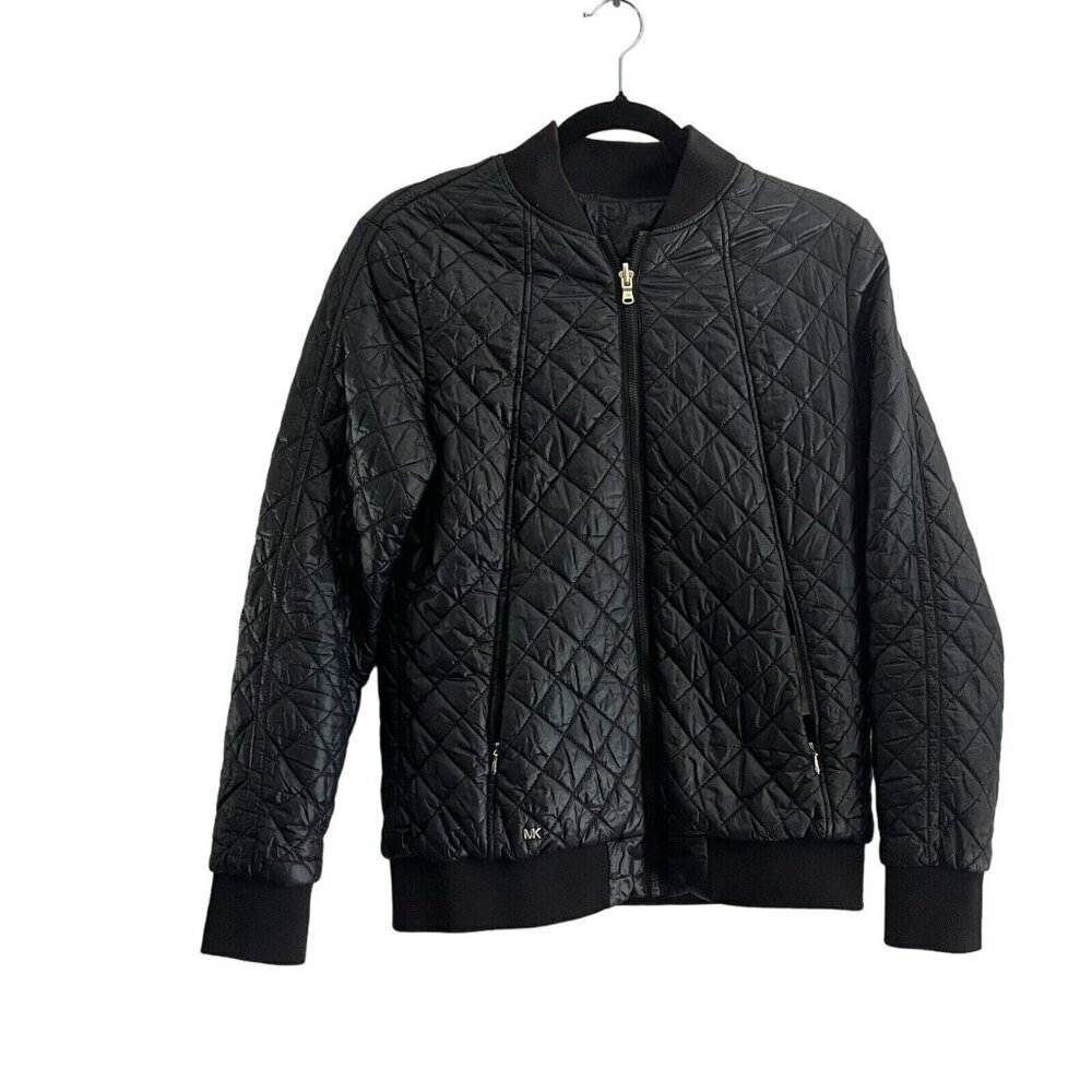 Michael Michael Kors Wmn SZ S Black Solid/Leopard Print Reversible Bomber Jacket